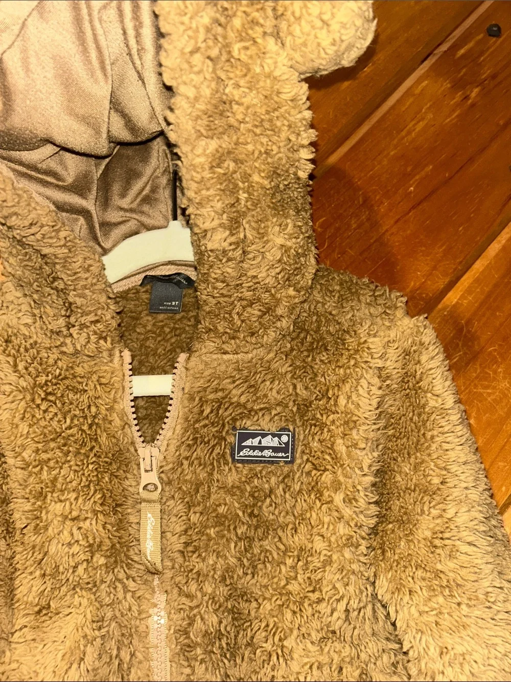 Eddie Bauer tan teddy plush toddler 3T zip up jacket
